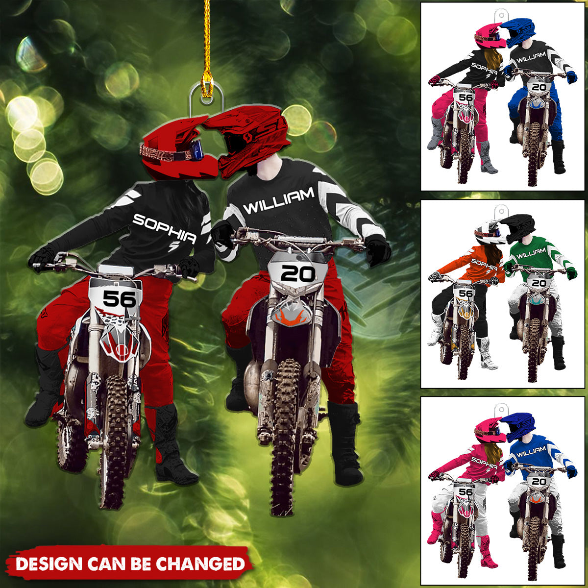 Personalized Motocross Couples Christmas Ornament, Motocross Lovers Acrylic Ornament