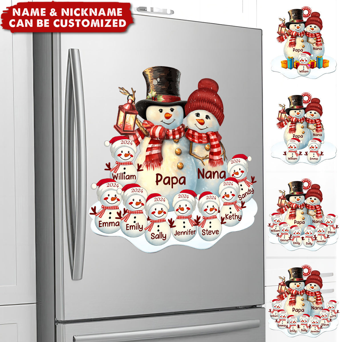 Couple Snowman Christmas Grandma Grandpa With Grandkids Personalized Decal