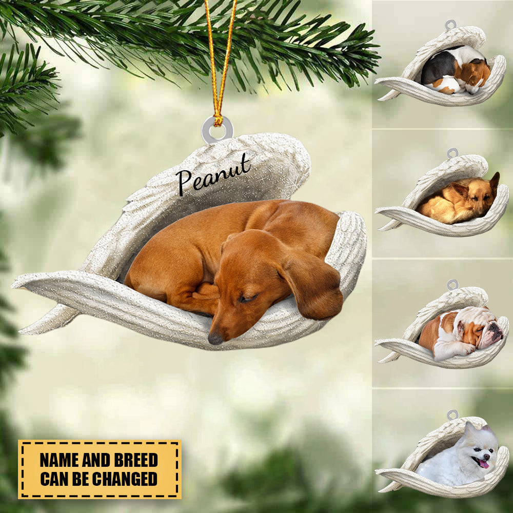 Personalized Stainless Dog Sleeping Angel Christmas Ornament - Double Sides Printed