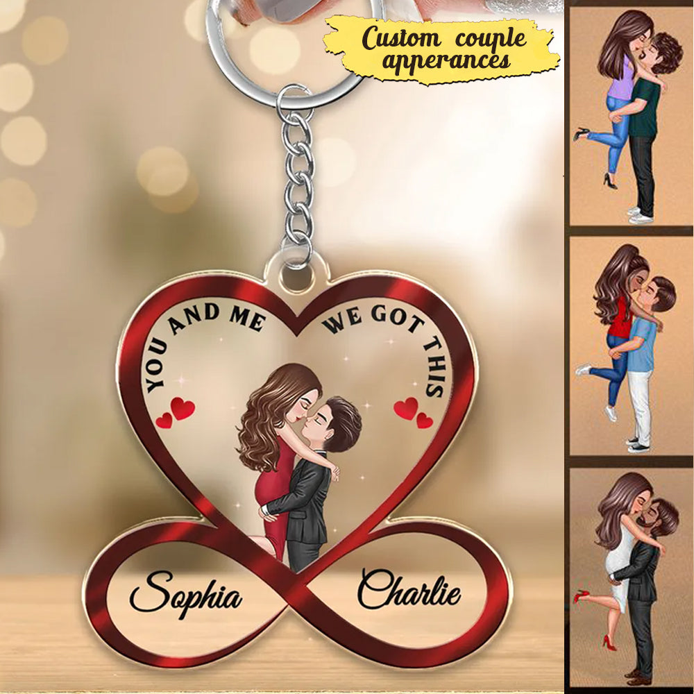 Infinity Heart Couple Hugging Kissing Personalized Acrylic Keychain - Anniversary Gift For Couple