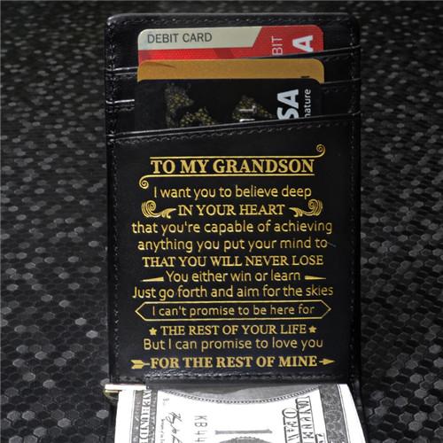 To My Grandson - Never Lose - Money Clip Slim Wallet