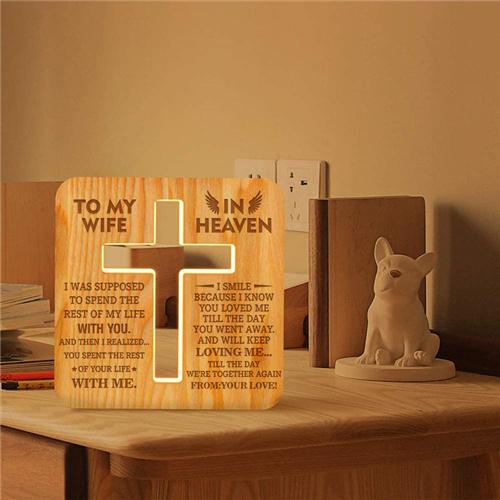 To My Wife In Heaven - Cross Wooden Lamp