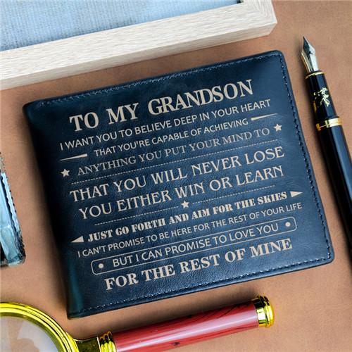 To My Grandson - Never Lose - Black Bifold Wallet