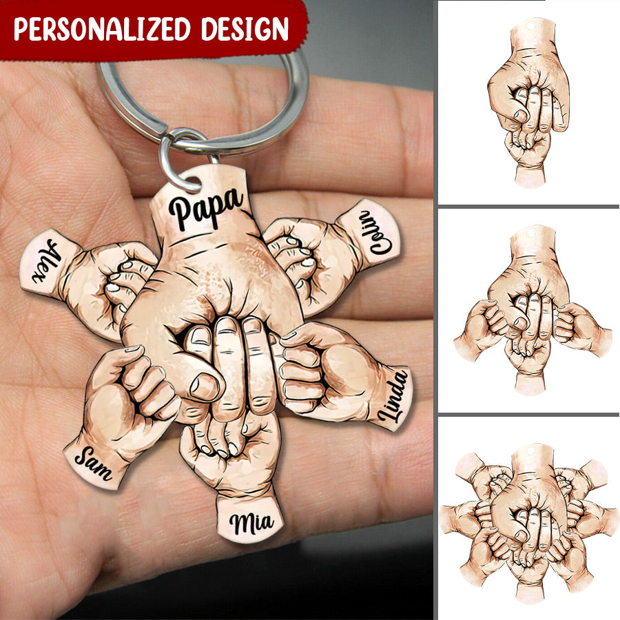 Grandpa, Papa, Daddy Hands Print Personalized Acrylic Keychain