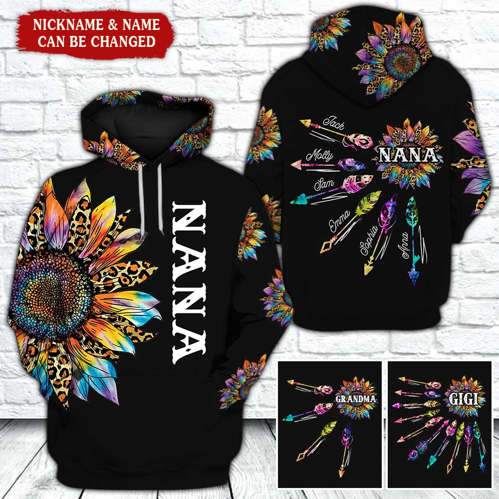 Customized Gift For Nana Leopard Sunflower Family Hoodie