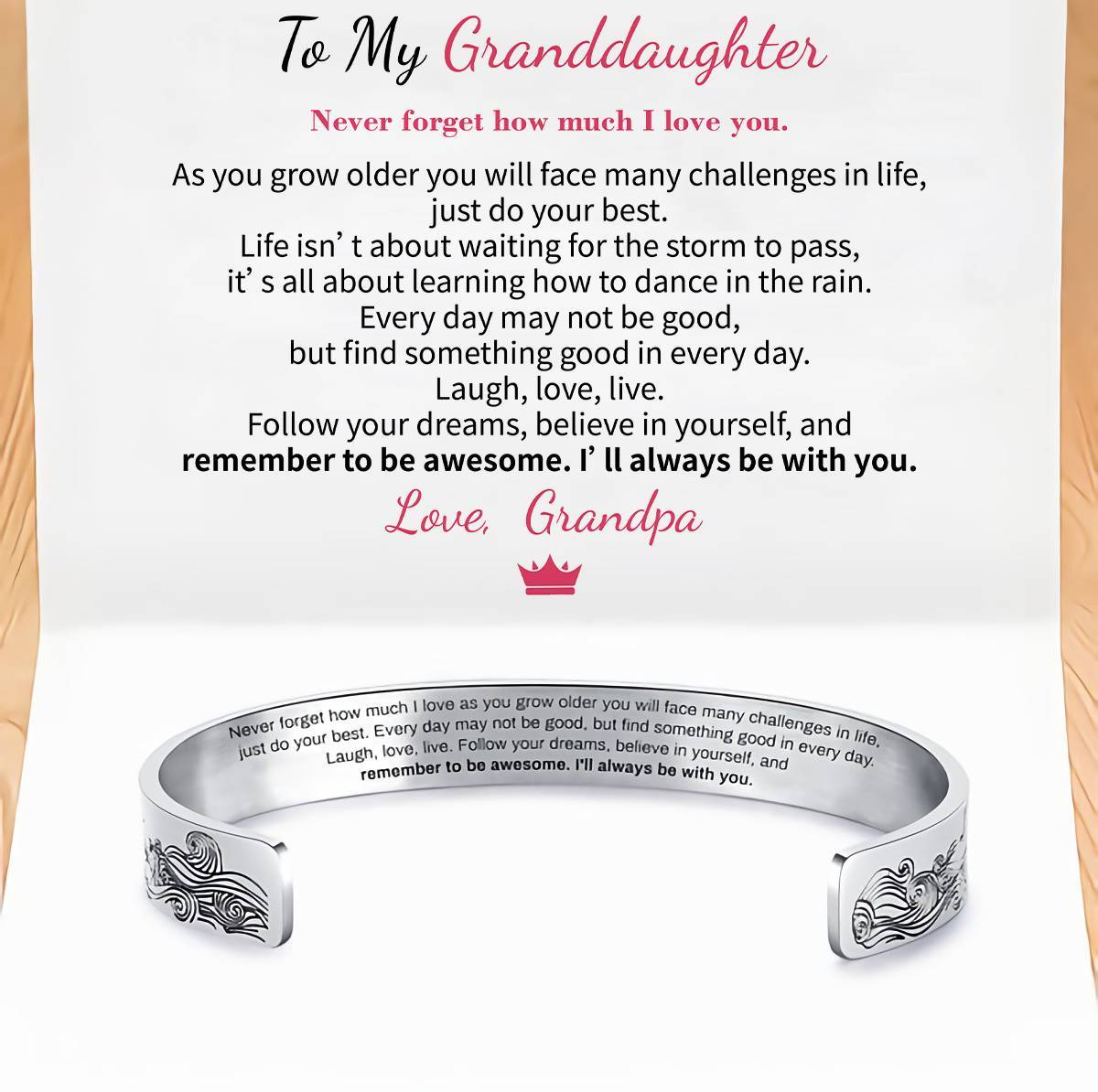 GrandPa To Granddaughter - I Will Always Be With You - Cuff Bracelet