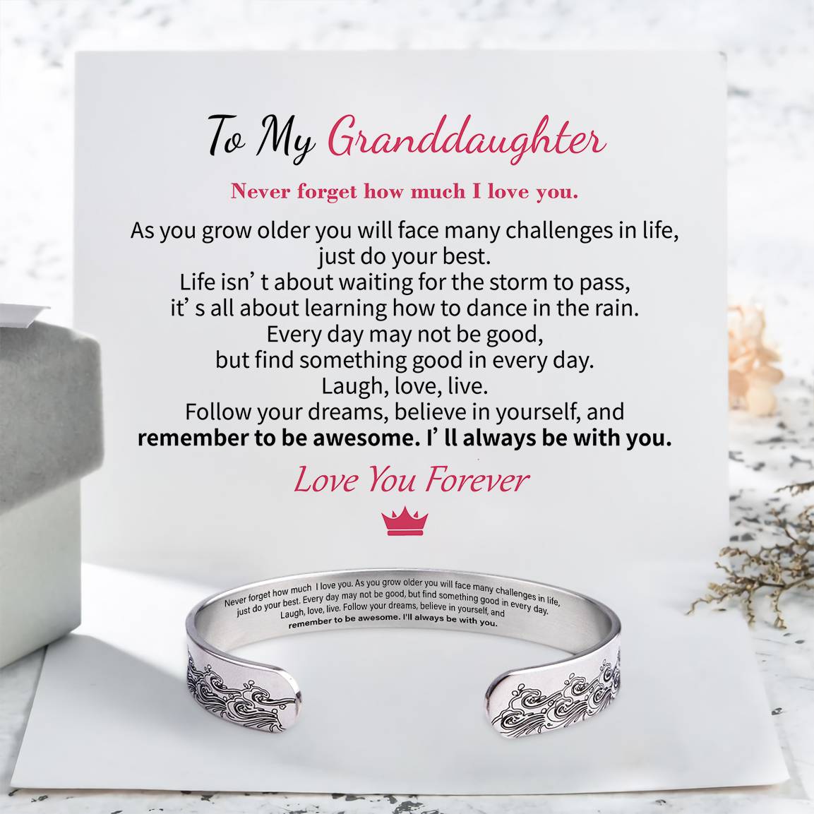 To My Granddaughter - I Will Always Be With You - Cuff Bracelet